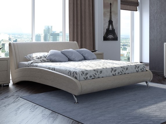Кровать двуспальная Corso-2 160х200, Экокожа (Жемчуг) в Южно-Сахалинске - изображение