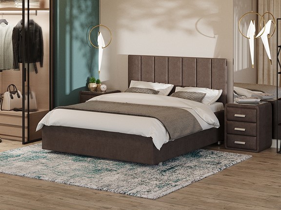 Двуспальная кровать Modern Large 200х200, Велюр (Лофти Кофейный) в Южно-Сахалинске - изображение
