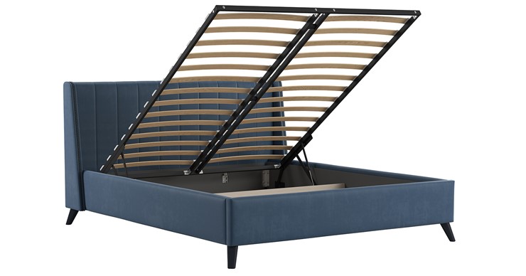 Кровать с механизмом двуспальная Мелисса 180,арт. Тори 83 велюр (серо-синий) + кроватное дно в Южно-Сахалинске - изображение 2