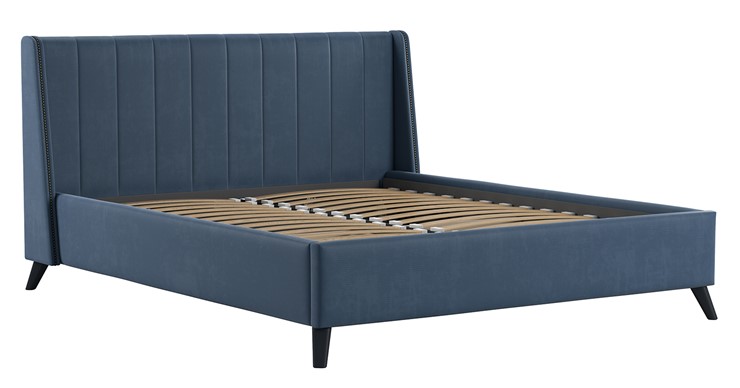Кровать с механизмом 2-спальная Мелисса 160,арт. Тори 83 велюр (серо-синий) + кроватное дно в Южно-Сахалинске - изображение 1