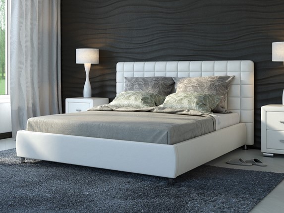 Кровать Corso-3 160х200, Экокожа (Белый) в Южно-Сахалинске - изображение