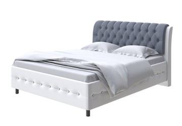 1,5-спальная кровать Como (Veda) 4 160х200, Экокожа (Белый/Темно-синий) в Южно-Сахалинске