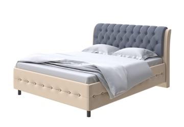 1,5-спальная кровать Como (Veda) 4 160х200, Экокожа (Бежевый/Темно-синий) в Южно-Сахалинске