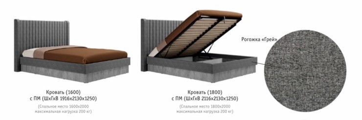 Кровать с подъемным механизмом Бержер, 1600, Б 2.0.5 в Южно-Сахалинске - изображение 2