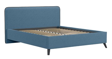 Кровать с механизмом 2-спальная Миа, 160 Bravo blue (светло-синий) / кант Лайт 10 Велюр (коричневый) + кроватное дно в Южно-Сахалинске - предосмотр 1