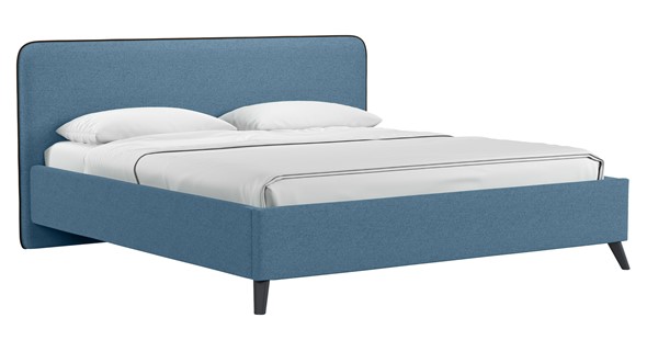 Кровать с механизмом 2-спальная Миа, 180 Bravo blue (светло-синий) / кант Лайт 10 Велюр (коричневый) + кроватное дно в Южно-Сахалинске - изображение