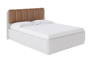 Кровать с механизмом двуспальная Wood Home 2 160х200, Экокожа (Белая эмаль (сосна) с брашированием/Бронзовый перламутр (5069)) в Южно-Сахалинске