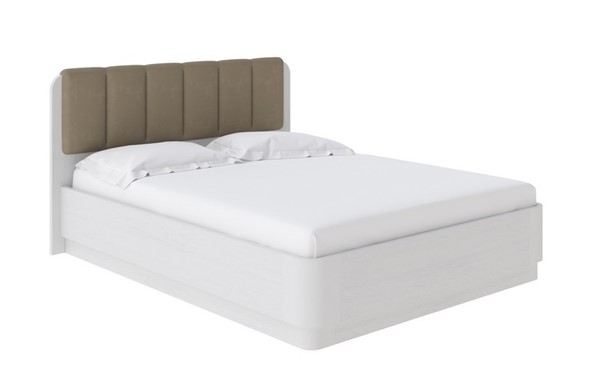 Двуспальная кровать с механизмом Wood Home 2 160х200, Микрофибра (Белая эмаль (сосна) с брашированием/Diva Тауп) в Южно-Сахалинске - изображение