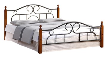 Кровать с основанием AT-808 дерево гевея/металл, 140*200 см (Queen bed), красный дуб/черный в Южно-Сахалинске - предосмотр