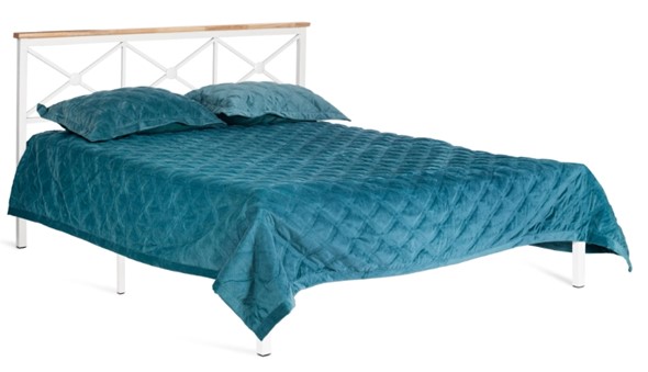 Кровать с основанием Iris (mod.9311) дерево гевея/металл, 160*200 см (Queen bed), Белый (White) в Южно-Сахалинске - изображение