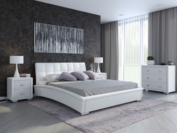 Кровать 2-спальная Corso-1L 180х200, Экокожа (Белый) в Южно-Сахалинске - изображение