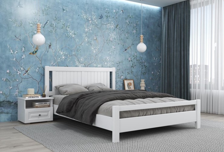 Кровать 1.5-спальная Ванесса из массива сосны (Белый Античный) 140х200 в Южно-Сахалинске - изображение 1
