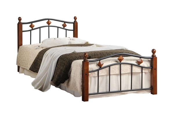 Кровать 1-спальная AT-126 дерево гевея/металл, 90*200 см (Single bed), красный дуб/черный в Южно-Сахалинске - изображение