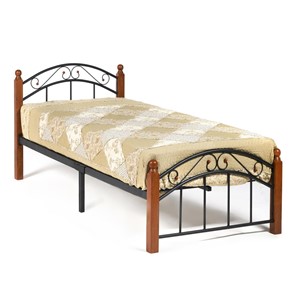 Кровать 1-спальная AT-8077 дерево гевея/металл, 90*200 см (Single bed), красный дуб/черный в Южно-Сахалинске - предосмотр