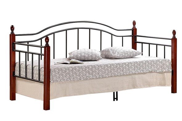 Кровать односпальная LANDLER дерево гевея/металл, 90*200 см (Day bed), красный дуб/черный в Южно-Сахалинске - изображение
