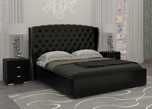 Кровать двуспальная Dario Grace 140x200, Экокожа (Черный) в Южно-Сахалинске - изображение