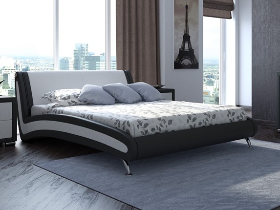Кровать спальная Corso-2 160х200, Экокожа (Черный с белым) в Южно-Сахалинске - изображение