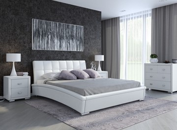 Кровать 2-спальная Corso-1L 160x200, Экокожа (Белый) в Южно-Сахалинске