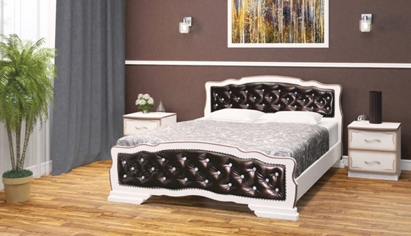 Полутороспальная кровать Карина-10 (Дуб Молочный, темная обивка) 140х200 в Южно-Сахалинске - изображение