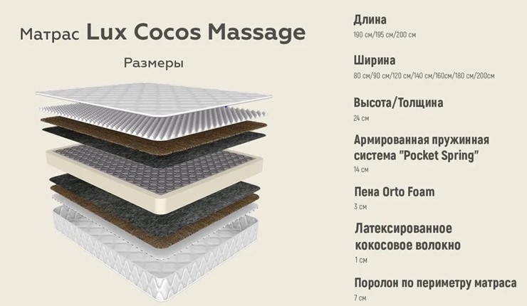 Матрас Lux Cocos Massage 24 в Южно-Сахалинске - изображение 3