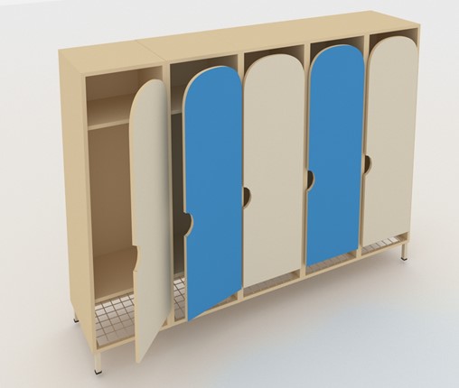 Распашной детский шкаф ШГС5 Беж + Синий в Южно-Сахалинске - изображение