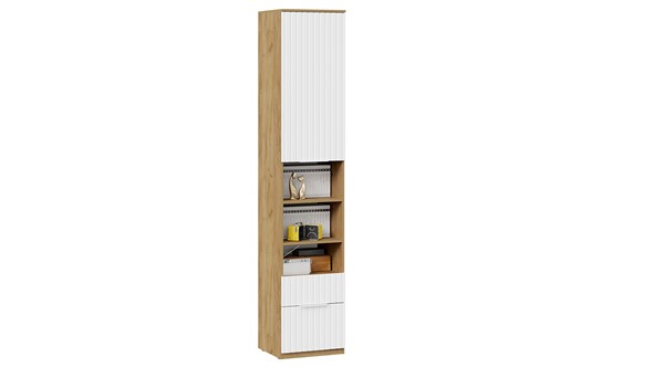 Шкаф с 1 дверью и 2 ящиками Хилтон Исп.2 (Дуб Крафт Золотой/Белый матовый) в Южно-Сахалинске - изображение