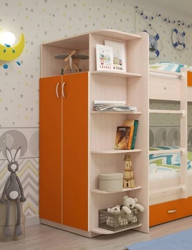 Детский двухдверный шкаф Мая корпус Млечный дуб, фасад Оранжевый в Южно-Сахалинске - изображение 1
