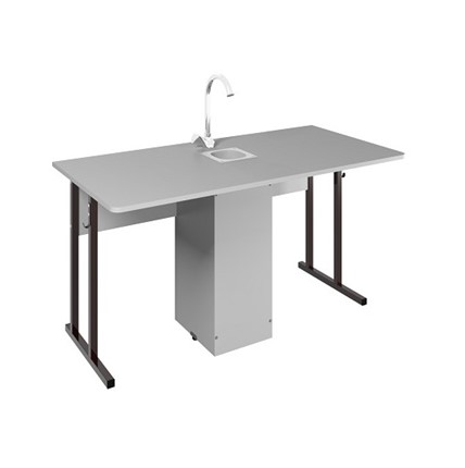 Детский стол 2-местный для кабинета химии Стандарт 6, Пластик Серый/Коричневый в Южно-Сахалинске - изображение