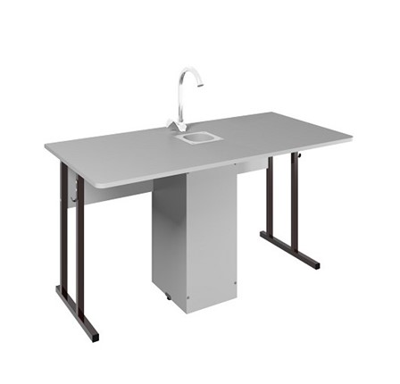 Детский стол 2-местный для кабинета химии Стандарт 7, Пластик Серый/Коричневый в Южно-Сахалинске - изображение