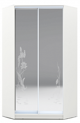 Шкаф-купе угловой 2300х1103, ХИТ У-23-4-66-01, цапля, 2 зеркала, белая шагрень в Южно-Сахалинске - изображение