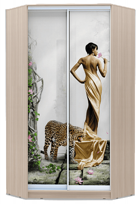 Угловой шкаф-купе 2300х1103, ХИТ У-23-4-77-03, Девушка с леопардом, шимо светлый в Южно-Сахалинске - изображение