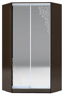 Шкаф угловой 2400х1103, ХИТ У-24-4-66-09, орнамент, 2 зеркалами, венге в Южно-Сахалинске - изображение