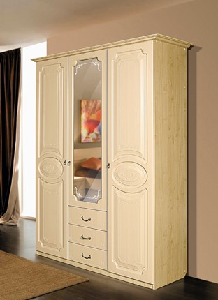 Распашной шкаф Ивушка-5 3-х створчатый с ящиками, цвет Дуб беленый в Южно-Сахалинске - изображение