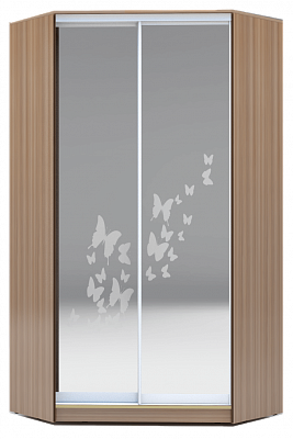 Шкаф 2300х1103, ХИТ У-23-4-66-05, бабочки, 2 зеркала, шимо темный в Южно-Сахалинске - изображение