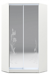 Угловой шкаф 2400х1103, ХИТ У-24-4-66-01, цапля, 2 зеркалами, белая шагрень в Южно-Сахалинске - предосмотр