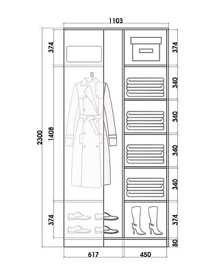 Шкаф-купе с одним зеркалом, ХИТ У-23-4-15, Серая структура в Южно-Сахалинске - изображение 2