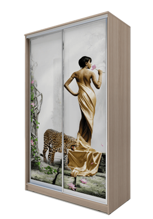 Шкаф 2-х дверный 2200х1362х420, Девушка с леопардом ХИТ 22-4-14-77-03 Ясень Шимо Светлый в Южно-Сахалинске - изображение