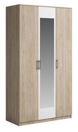 Шкаф 3 двери Светлана, с зеркалом, белый/дуб сонома в Южно-Сахалинске - изображение