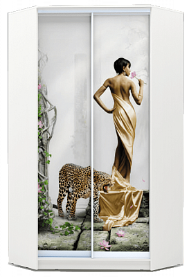 Угловой шкаф 2300х1103, ХИТ У-23-4-77-03, Девушка с леопардом, белая в Южно-Сахалинске - изображение