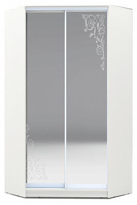 Угловой шкаф 2300х1103, ХИТ У-23-4-66-09, Орнамент, 2 зеркала, белая шагрень в Южно-Сахалинске - изображение