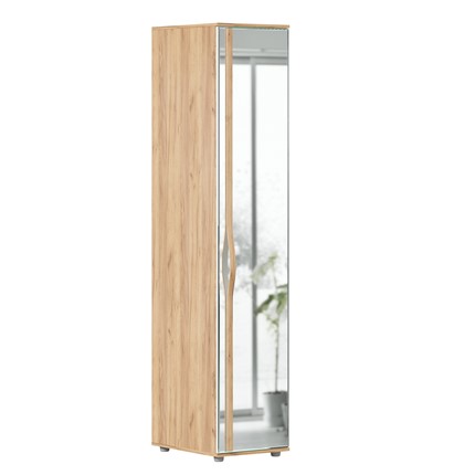 Шкаф одностворчатый зеркальный Марта-2 Дуб золотой/Белый глянец ЛД 406.030 в Южно-Сахалинске - изображение