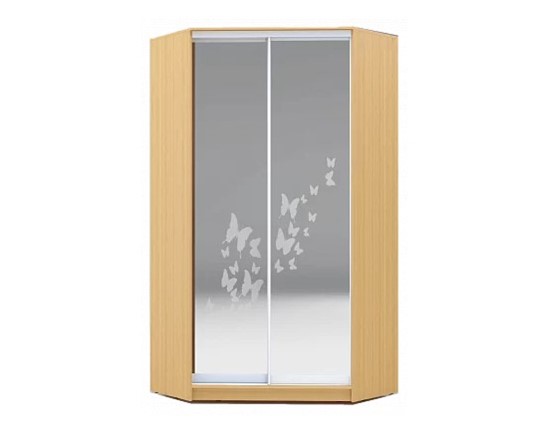 Шкаф 2300х1103, ХИТ У-23-4-66-05, бабочки, 2 зеркала, Бук Бавария светлый в Южно-Сахалинске - изображение