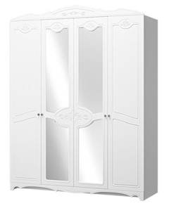 Шкаф четырехдверный в спальню Лотос ШР-4 (Белый) 2 зеркала в Южно-Сахалинске