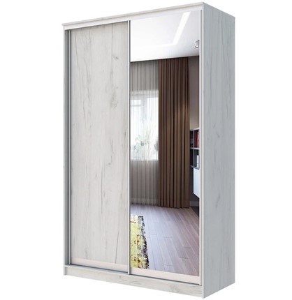 Шкаф 2-х дверный с одним зеркалом ХИТ 22-4-17-15 Дуб крафт белый в Южно-Сахалинске - изображение