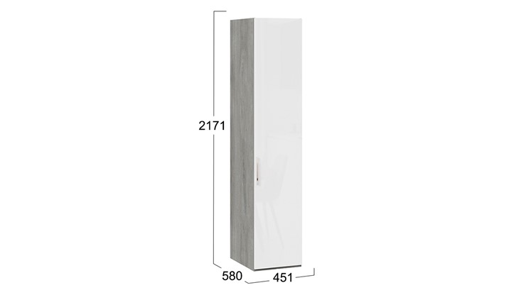 Шкаф одностворчатый Эмбер СМ-348.07.001 (Дуб Гамильтон/Белый глянец) в Южно-Сахалинске - изображение 3
