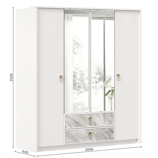 Шкаф 4х-дверный Айла с зеркалом ЛД 688.010.000, Белый, исполнение 1 в Южно-Сахалинске - изображение 5