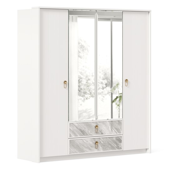 Шкаф 4х-дверный Айла с зеркалом ЛД 688.010.000, Белый, исполнение 1 в Южно-Сахалинске - изображение 1