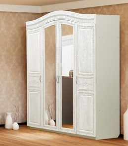 Шкаф 4х-дверный Франческа с зеркалами, ясень анкор светлый/дуб шервуд в Южно-Сахалинске - предосмотр