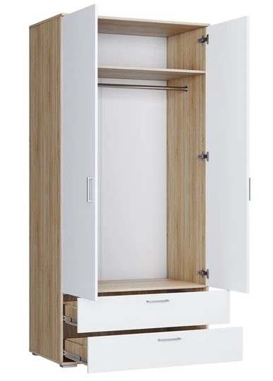 Шкаф распашной ШР-2/1 с ящиками Лайт Дуб сонома / Белый в Южно-Сахалинске - изображение 1