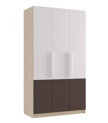 Шкаф трехстворчатый в спальню Илия М8 туя светлая/ шоколад / белый в Южно-Сахалинске - изображение